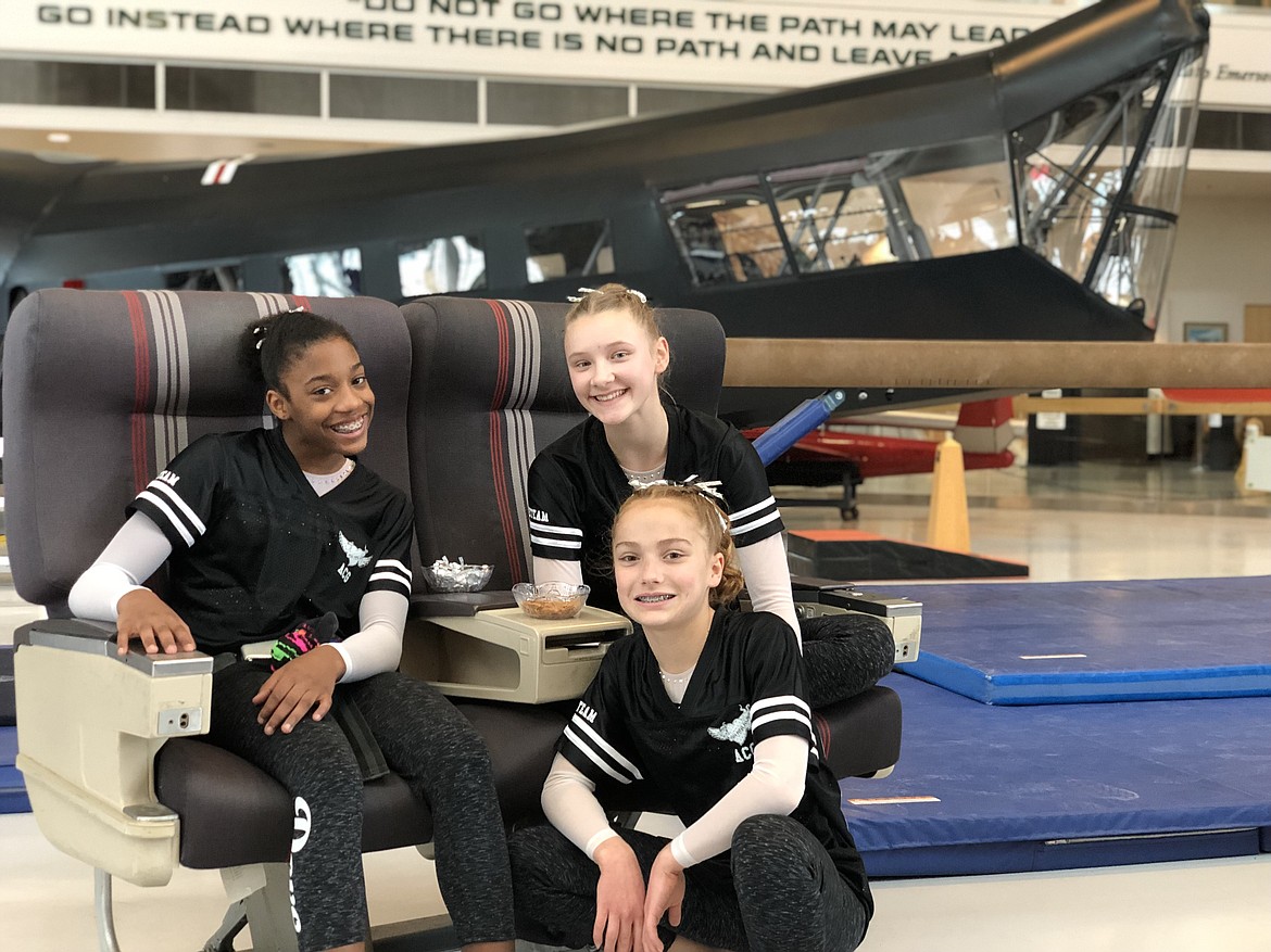 Avant Coeur Gymnastics Level 7 Girls at the Top Gun Challenge in McMinnville, Ore. In front is Lily Call; and back row from left, CC Bullock and Maddy Edwards.
Courtesy photo