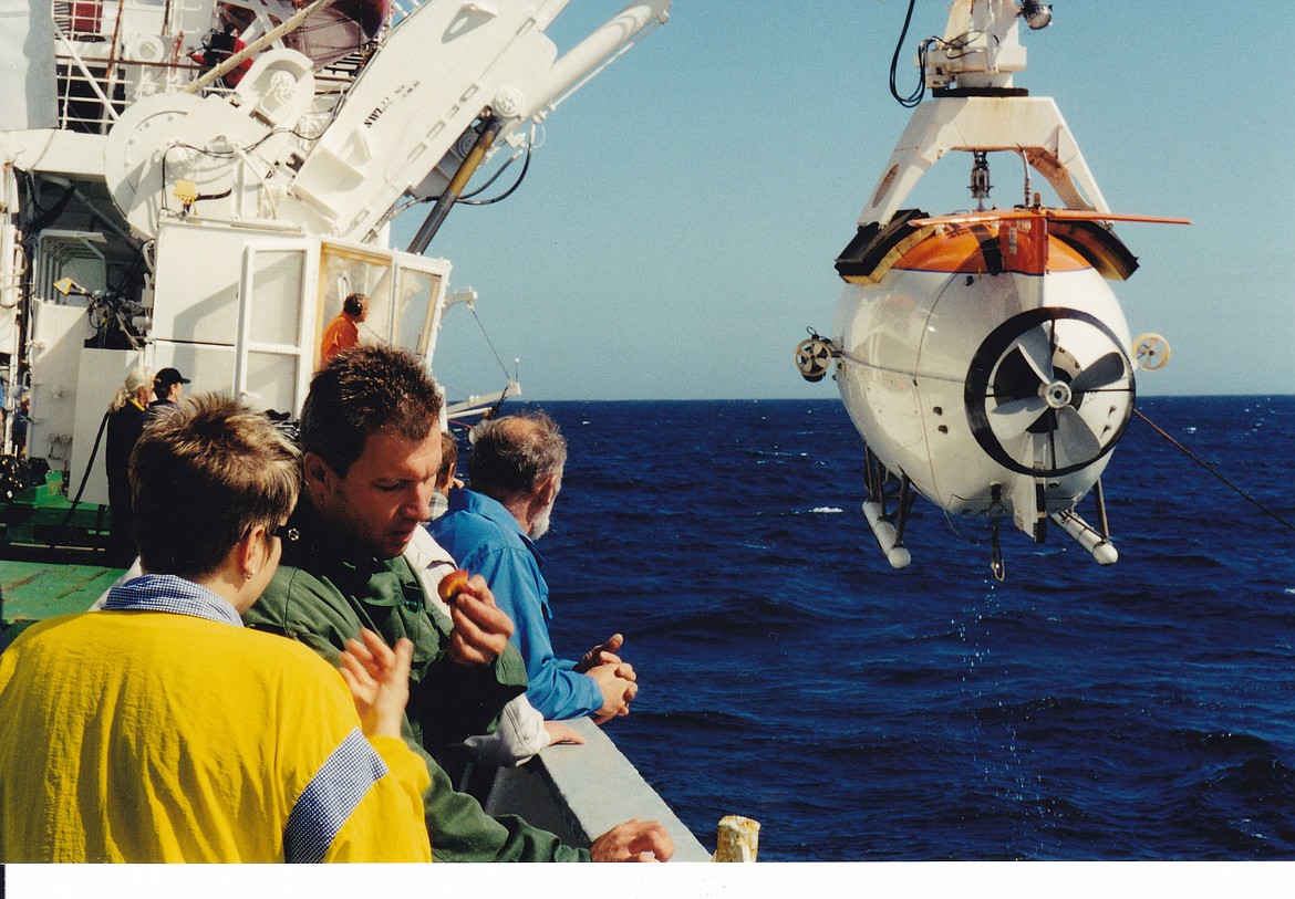 Here is a Mir submersible being launched from the Keldysh research vessel in 2001. Titanic reasearcher Don Lynch, who has made two dives to the shipwreck in subs, was born in Coeur d&#146;Alene and has relatives who live in Kootenai County. (Courtesy photo)