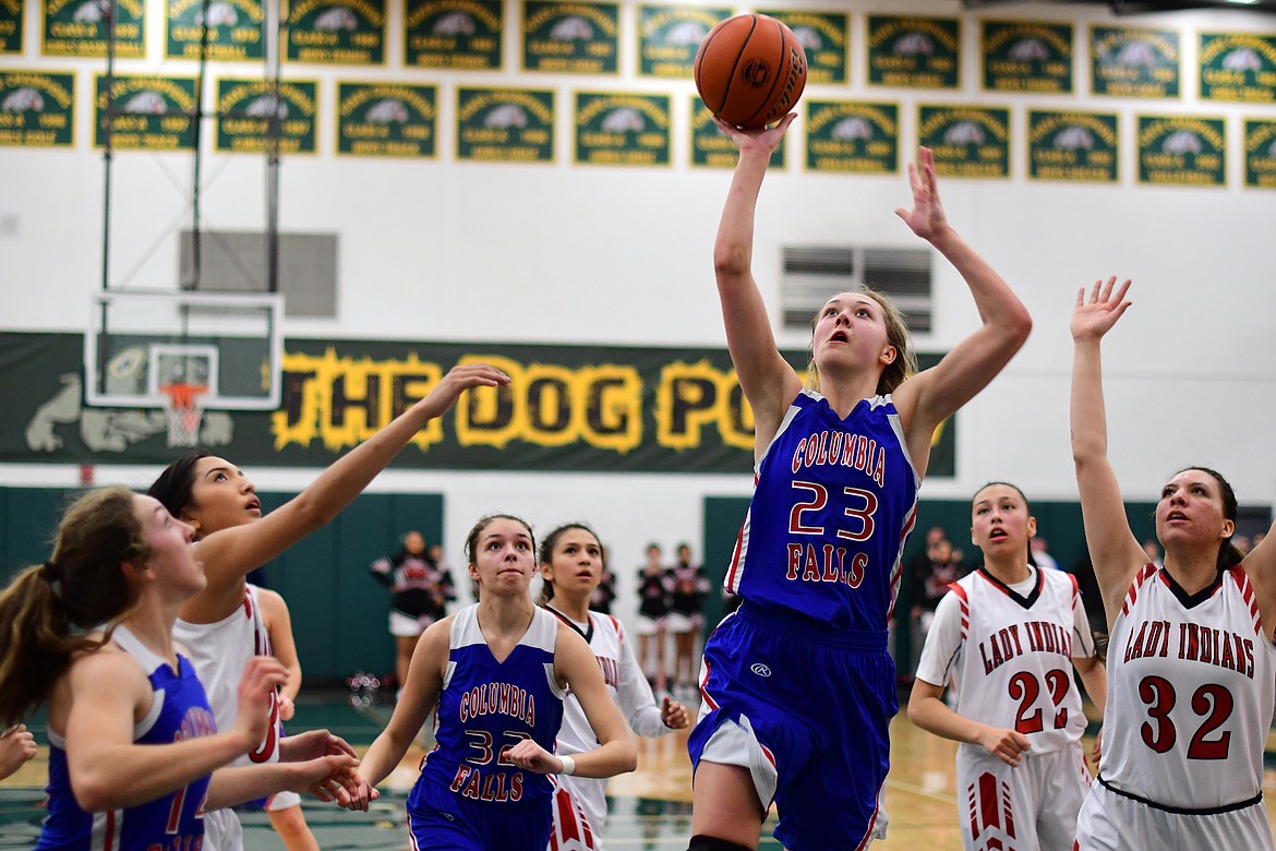 Ryley Kehr goes up for a jumper to put the Kats up four with 22 seconds to play against Browning Saturday. (Jeremy Weber photo)