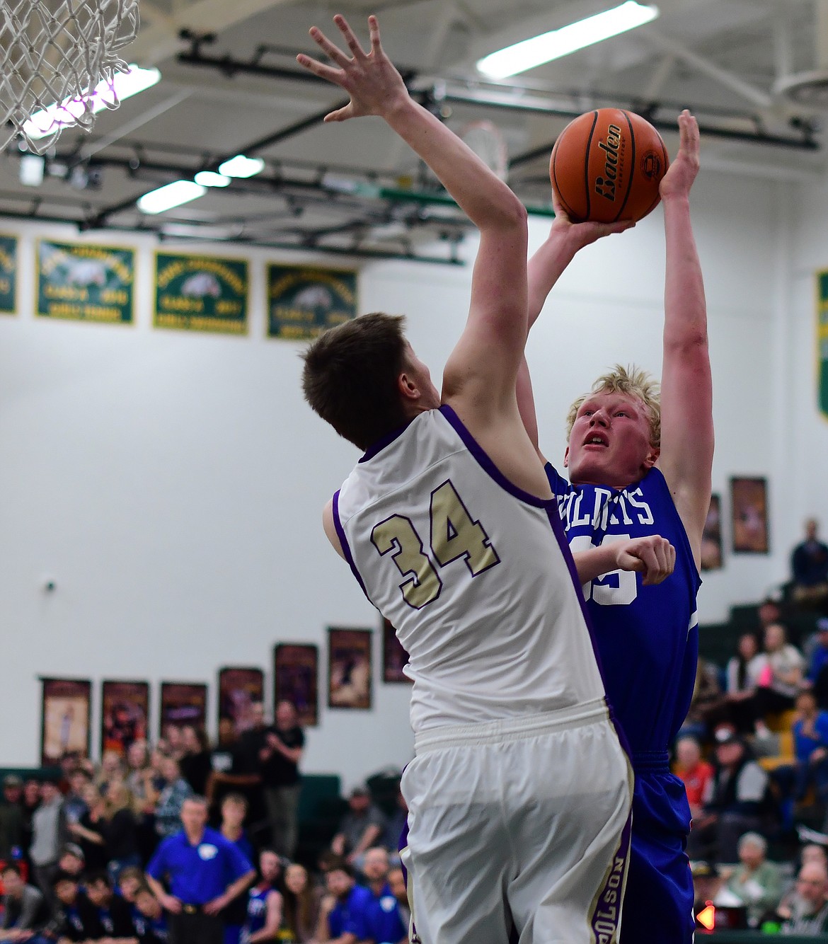 Sam Hovde goes up for a shot on the post against the Pirates Thursday. (Jeremy Weber photo)