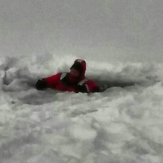 Photo by SCOTT RUBENACKER
It is not all fun and games... ice rescue training with the fire department.