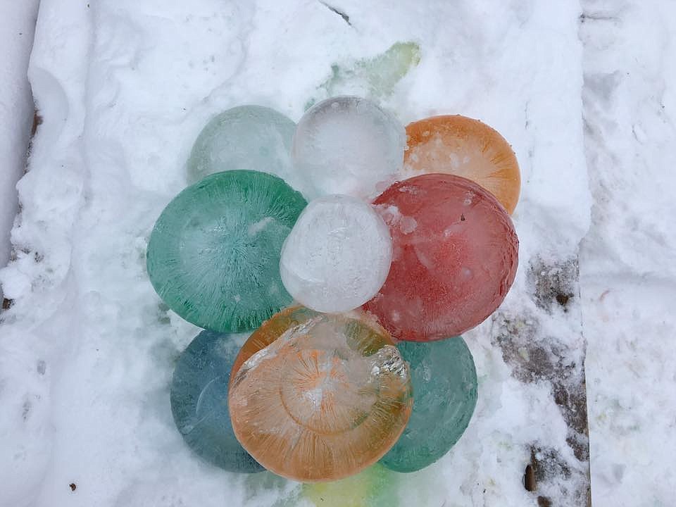 Photo by NANCY WYCOFF
Nancy Wycoff is having fun with the cold by making an Ice Ball Balloon Bouquet.