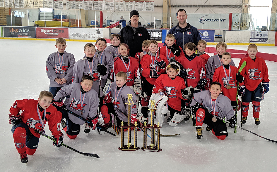 Courtesy photo
Two weekends ago, the Spokane Junior Chiefs 8U Advanced team took home 1st and 2nd place in Missoula to take the tournament in Montana. The four local Holy Family Catholic School boys combined for 39 goals over the weekend. Pictured above is Audun Vieth (88), Gavin Memmott (84), Asher Aggen (27) and Ryker Stevens (17).