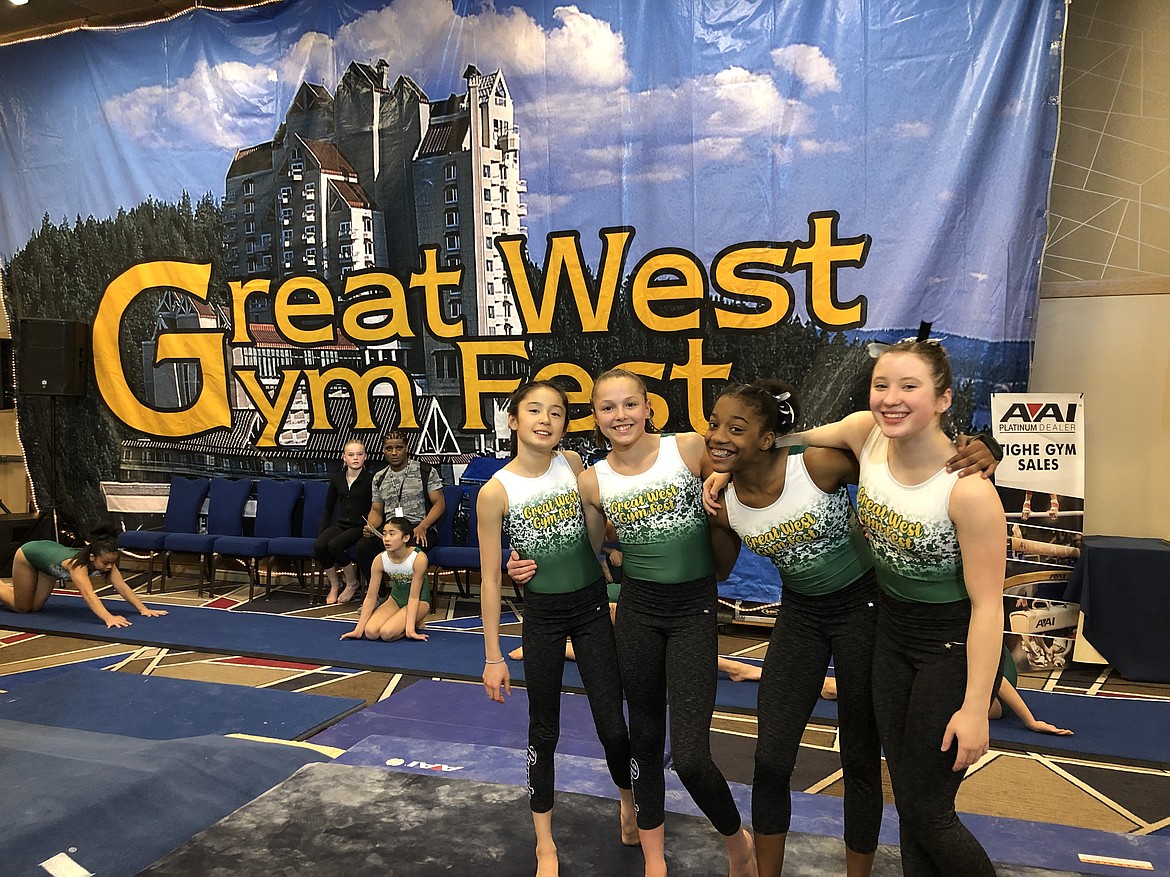 Avant Coeur had four girls qualify to the Big Show Finals event at the Great West Gym Fest on Saturday night at The Coeur d&#146;Alene Resort.
From left, Maiya Terry, Level 8 qualified on Bars, Madalyn McCormick, Level 7 qualified on Beam, CC Bullock, Level 7 qualified on Vault and Samantha Snow, Level 9 qualified on Bars.

Courtesy photo