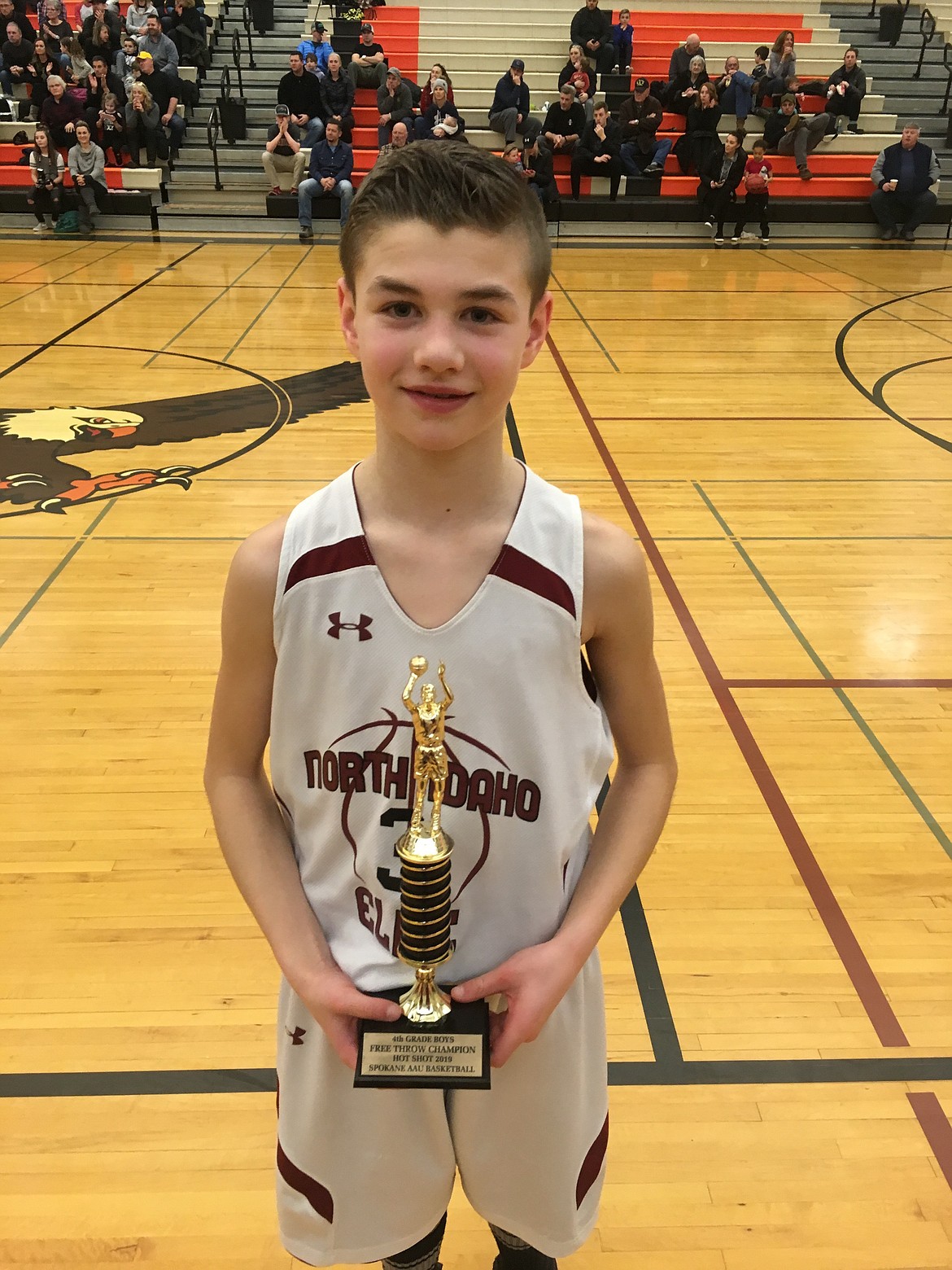 Courtesy photo
Britton Johnston of the North Idaho Elite fourth-grade boys team won the Spokane AAU Hot Shot free-throw competition on Championship Sunday at West Valley High School.