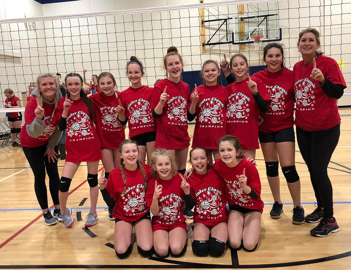 Courtesy photo
The 208 under-12 green club volleyball team went undefeated to win the Sideout Classic last weekend in Spokane. In the front row from left are Taylor Winey, Addy Hocking, Lola Jeanselme and Vanessa Kison; and back row from left, coach Carli Daniels, Hallie Whitmire, Isabelle Covey, Paisley Goings, Emily Shafer, Delaney Wise, Hailey Knight, Kaela Gump and coach Jessica Janke-Trevena.