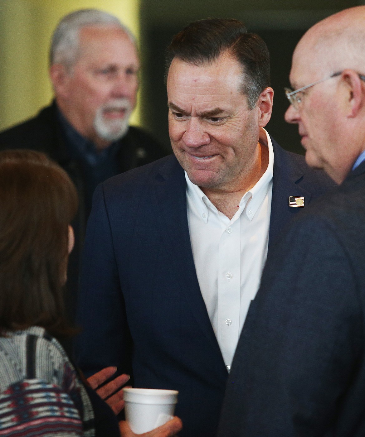 (LOREN BENOIT/Hagadone News Network)
New Idaho GOP Congressman Russ Fulcher mingles with locals during his visit to The Coeur d&#146;Alene Chamber of Commerce on Wednesday.