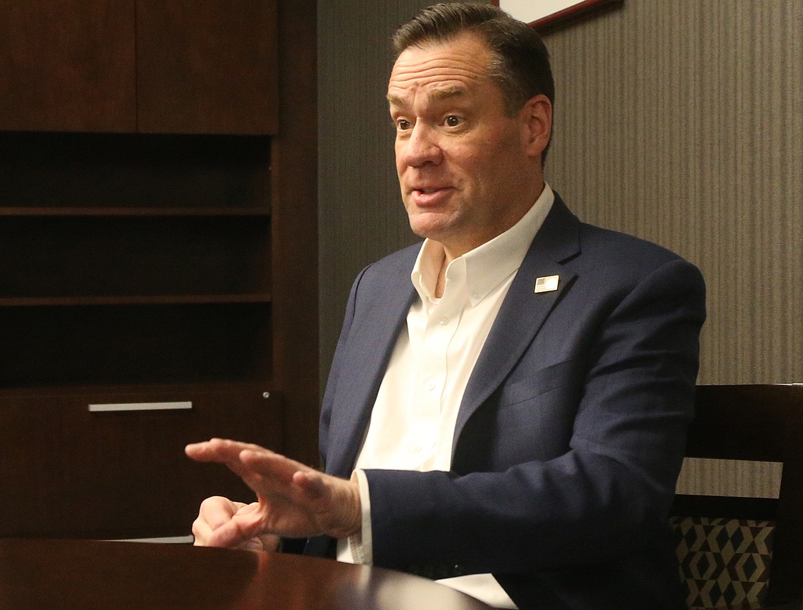 New Idaho GOP Congressman Russ Fulcher speaks with The Coeur d'Alene Press Wednesday about his assignments, NATO, Trump&#146;s border wall emergency declaration, and other future key issues. (LOREN BENOIT/Press)