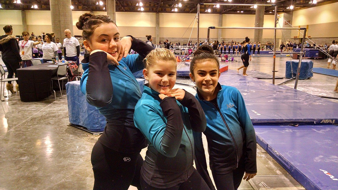 Courtesy photo
Technique Gymnastics Xcel Silvers attending The Classic Rock Invitational in Phoenix; from left, Mackenzie Wyant, Tatum Easterday and Mia Schug.