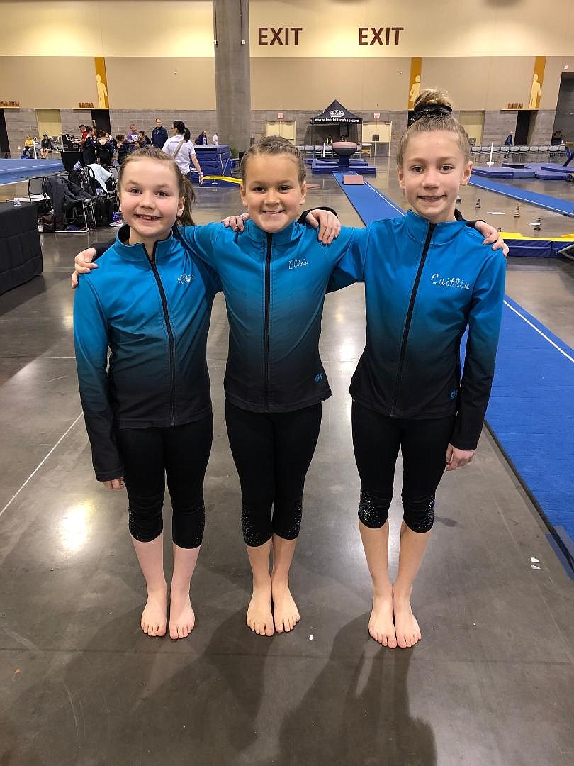 Courtesy photo
Technique Gymnastics Level 4s attending The Classic Rock Invitational in Phoenix, from left, Khloe Martin, Elsa Laker and Caitlin Costello