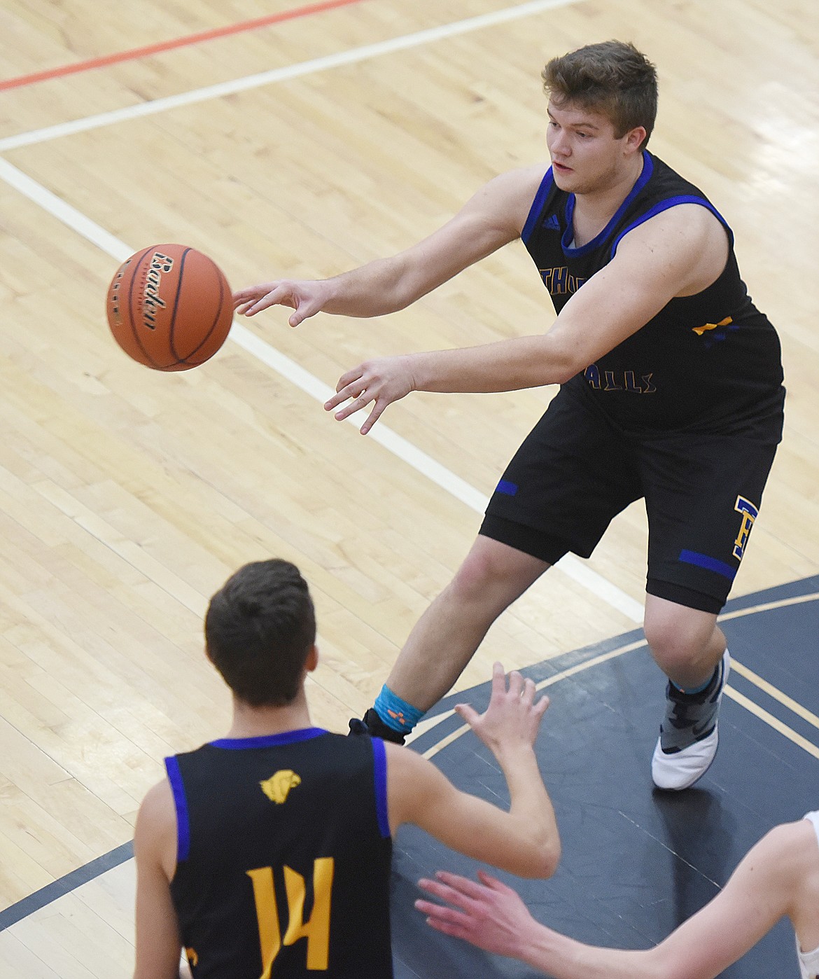RILEY RIFFLE, a T-Falls senior, scored eight of his 10 points in the third period of the Blue Hawks&#146; game against Deer Lodge in the Western B Divisional.