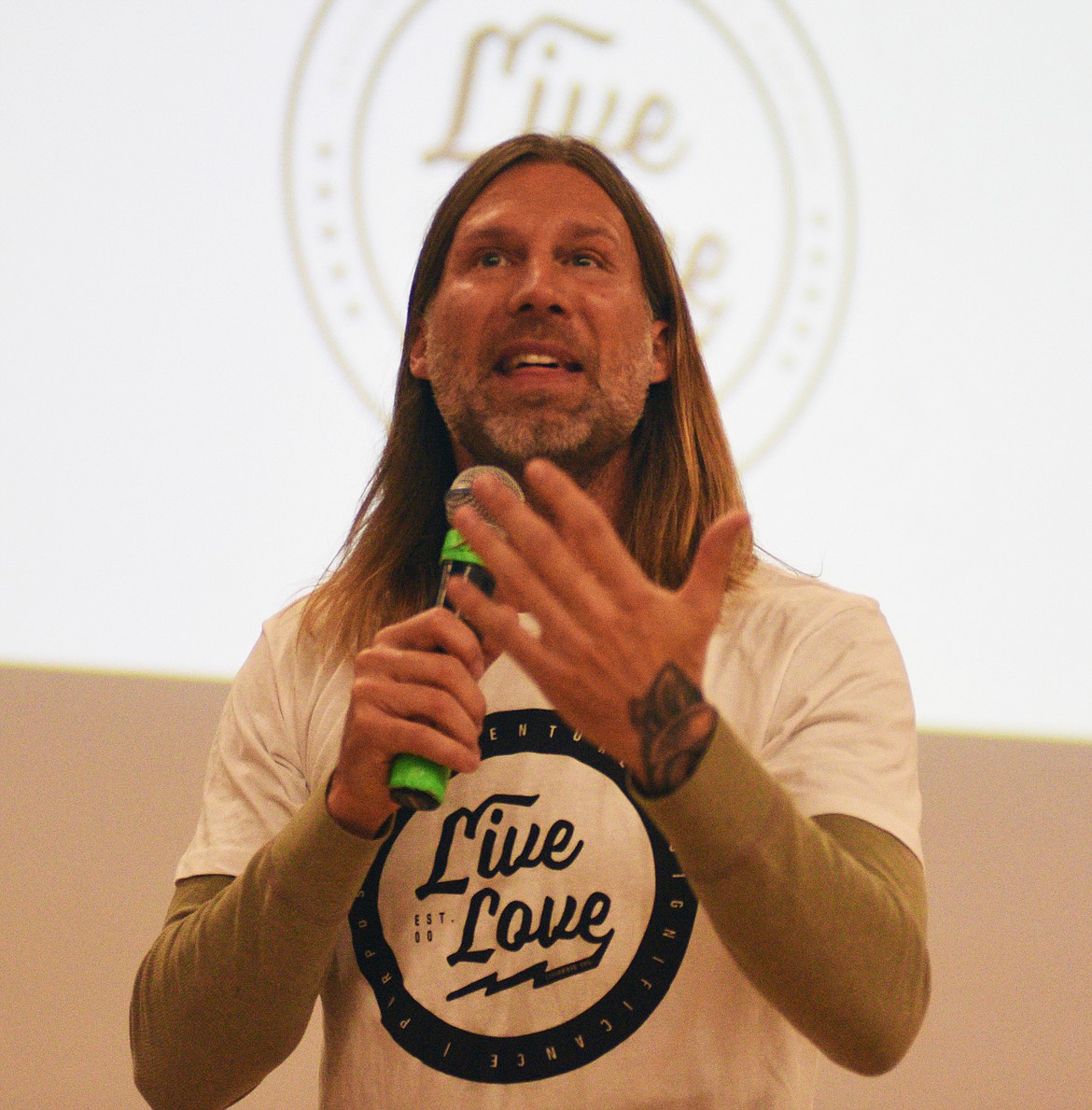 Chad Furlong, founder of iThinkBig, speaks to students during iThinkBig&#146;s assembly last Wednesday at Whitefish High School. (Daniel McKay/Whitefish Pilot)