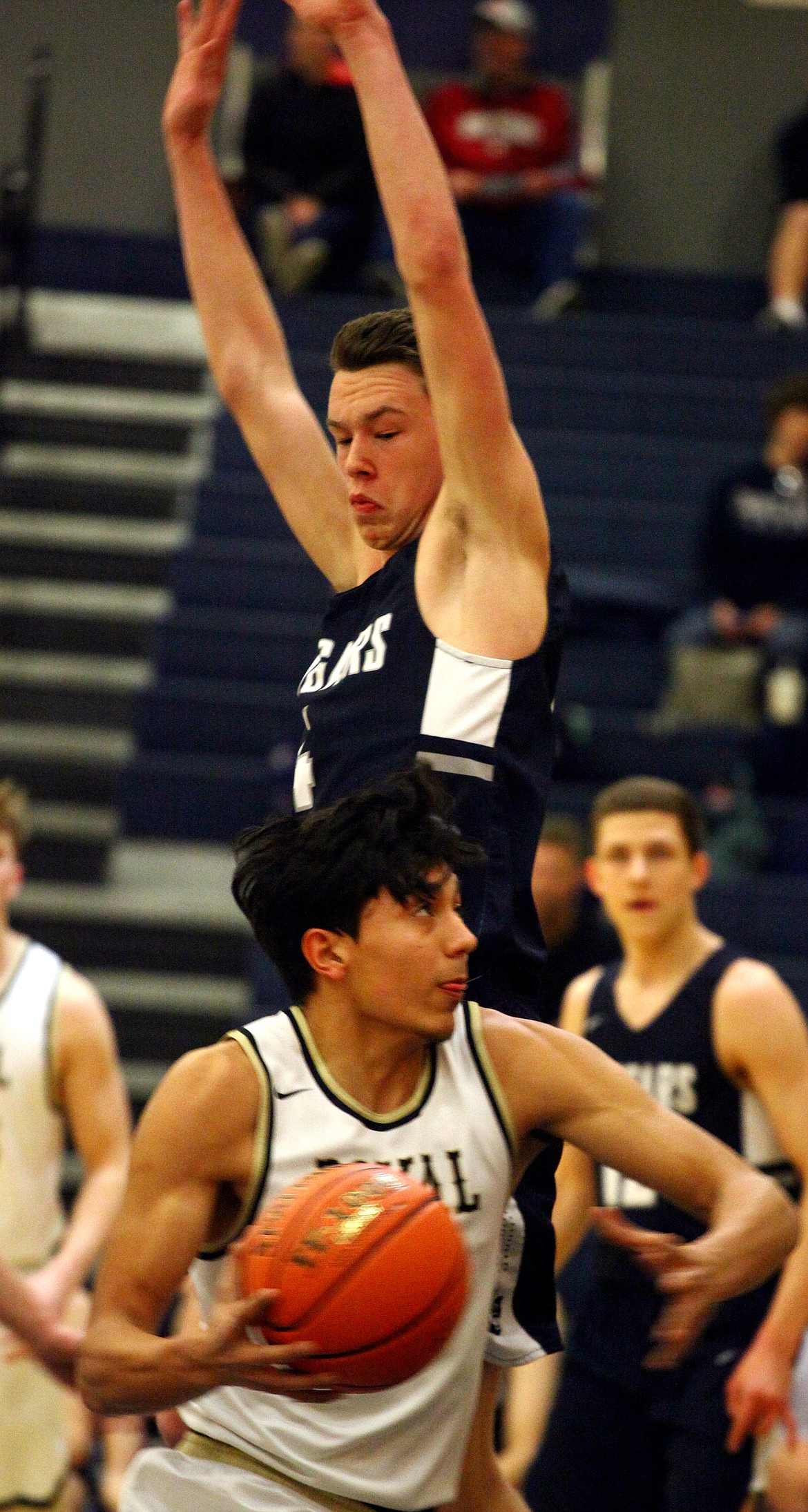 Rodney Harwood/Sun Tribune
Royal senior Angel Farias (5) drives the lane through the Cascade Christian defense during the first quarter of Friday night&#146;s 1A regional round atg Ellensburg.