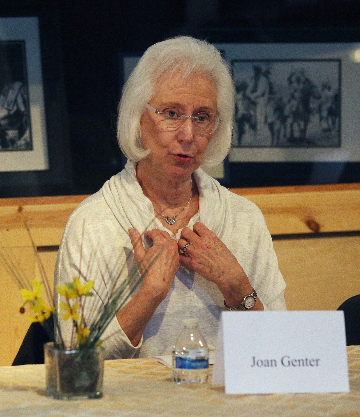 LOREN BENOIT/Press
Joan Genter, with Windermere Realty, shares her personal testimony about her mother during an International Women&#146;s Day panel with other women Friday afternoon at the Human Rights Education Institute.