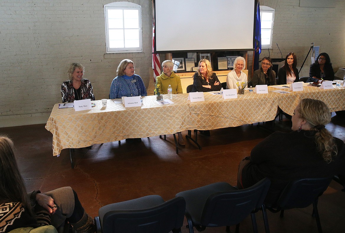 From left, Patty Shea, Julianne Holt, Jessica Bonar, Eve Knudsten, Joan Genter, Gynii Giliam, and Karen Thursten all share personal stories about role models during an International Women's Day panel Friday at the Human Rights Institute. (LOREN BENOIT/Press)