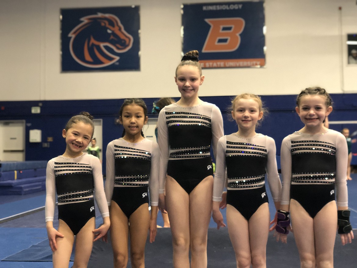 Courtesy photo
Avant Coeur Gymnastics Level 3 Girls at the BSU Open in Boise. From left, Vivi Crain, Rozlyn Thong, Sophia Green, Abby Rogers and Scarlett Green.