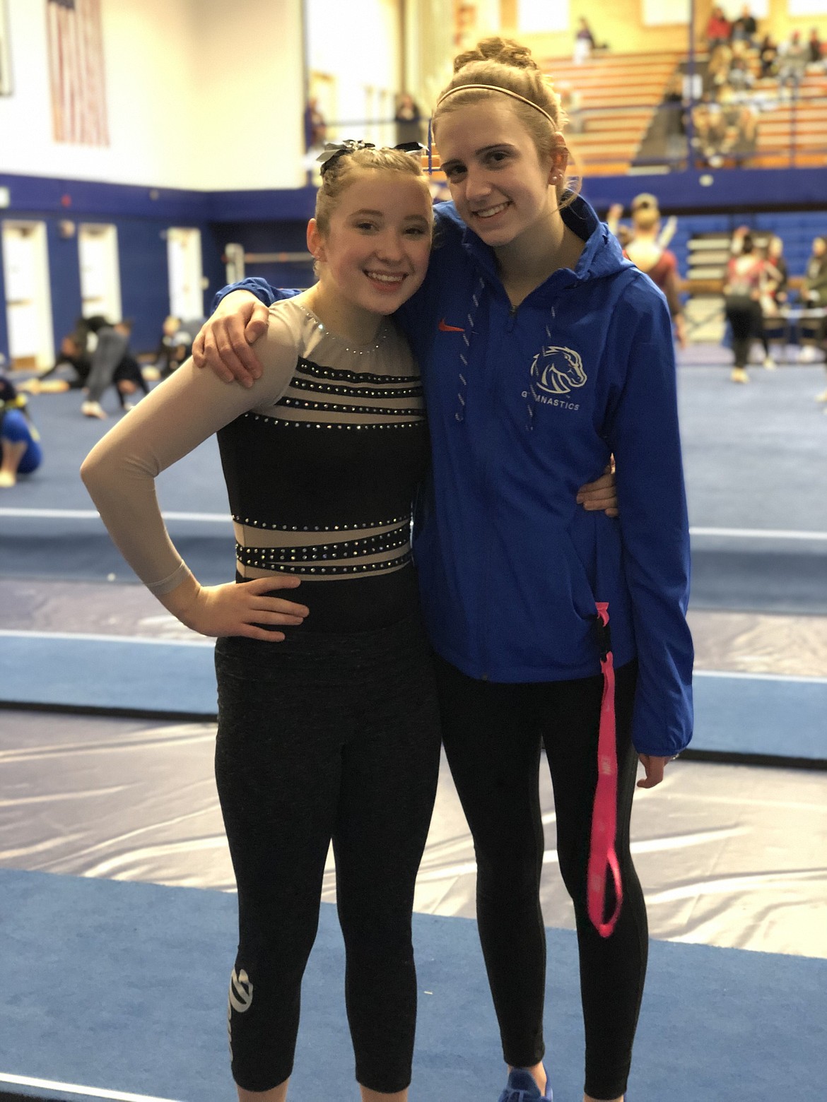 Courtesy photo
Avant Coeur Gymnastics Level 9 Samantha Snow with Tessa Depasquale (former ACG Level 10 and current Boise State gymnastics team freshman) at the BSU Open.