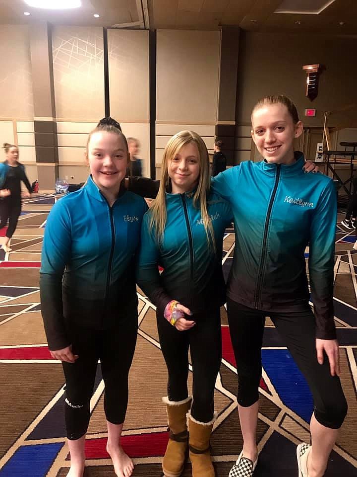 Courtesy photo
Technique Gymnastics Xcel Golds at the Great West Gym Fest at The Coeur dAlene Resort, from left, Elyse Hemenway, Mikalah Shouse and Katilynn Butler.