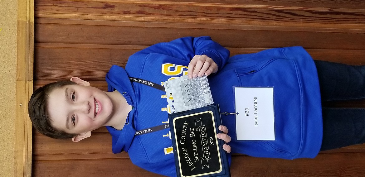 Libby Elementary School fifth grader Isaac Lamere is the Lincoln County Spelling Bee Champion and will head to Billings to compete in the State Spelling Bee on Saturday, March 16. (Courtesy photo)