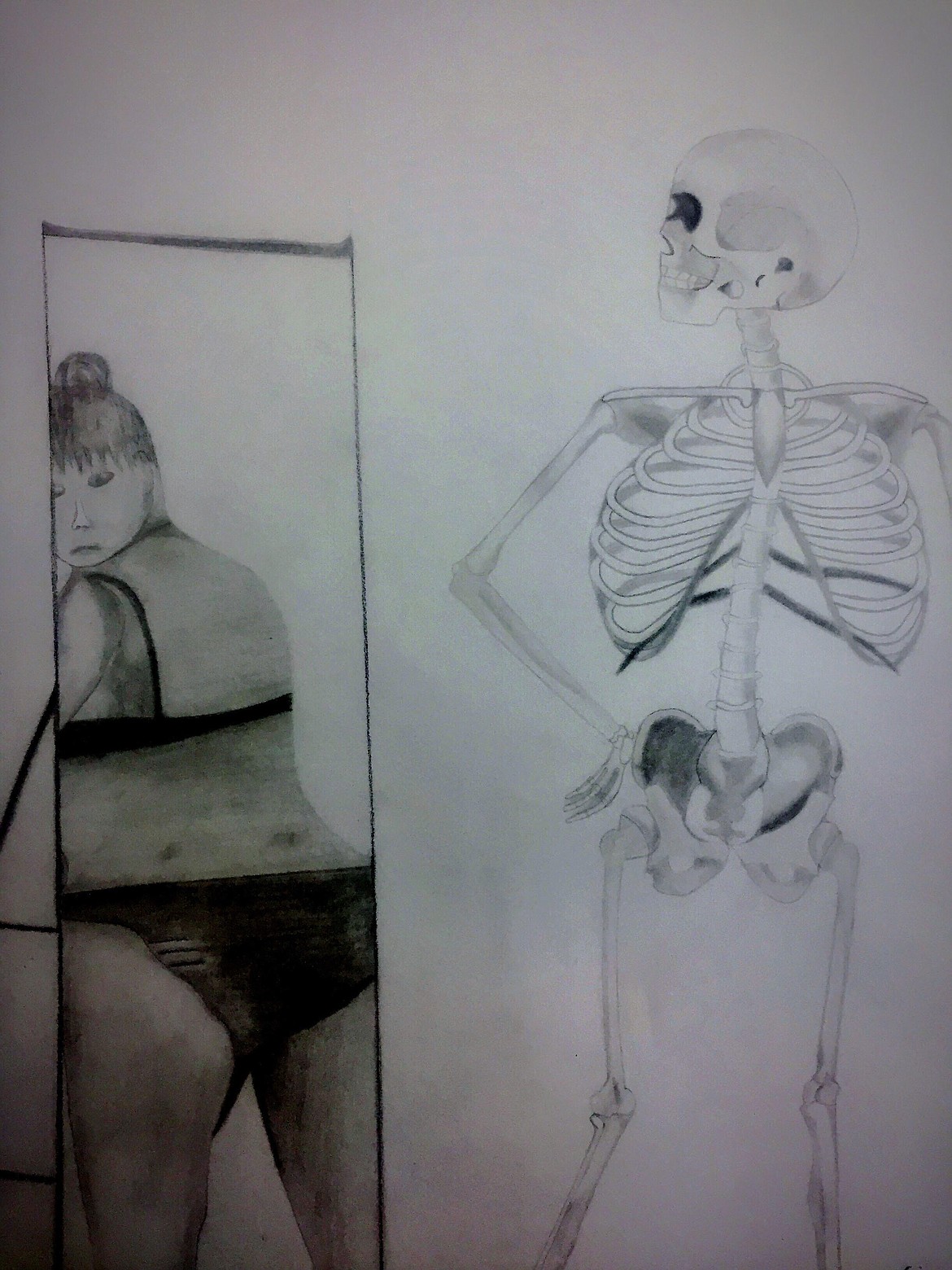 Milotz&#146;s pencil on paper piece &#147;Self Confidence&#148; explores body image and how many people see themselves.