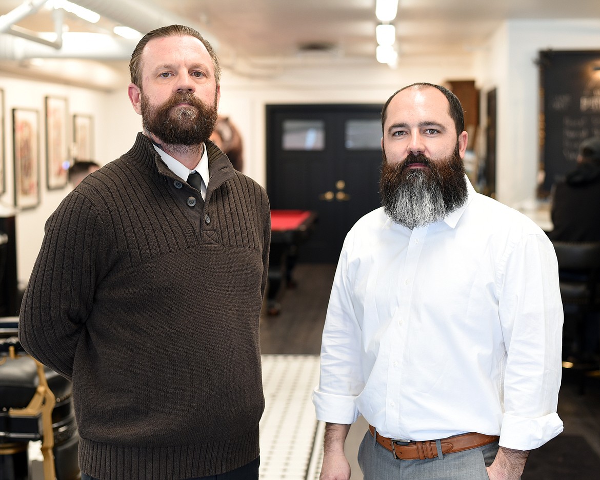 Portrait of Gentelman Barber&#146;s Mick O&#146;day and Lance Wright at the Whitefish Barbershop &amp; Men&#146;s Merchantile.
(Brenda Ahearn/Daily Inter Lake)