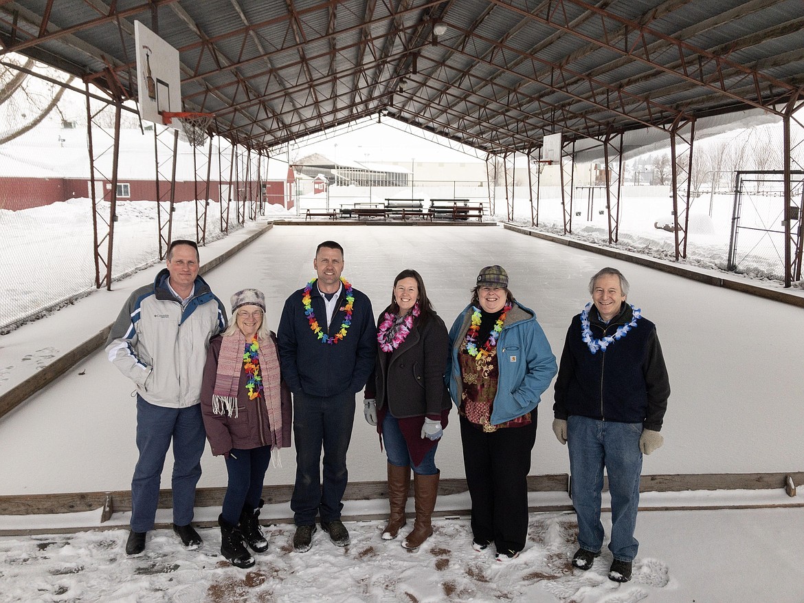 Courtesy photo
The City&#146;s High Five! Steering Committee visits the new skate rink as one of the branches assisting in its implementation. From left: David Sims, Mayor of Bonners Ferry; Gini Woodward, Citizen at Large; Rob Tomkins, Boundary County Parks and Recreation Board; Amy Robinson, University of Idaho Extension; Lauren Kuczka, Boundary Community Hospital; and Craig Anderson, Boundary County Library. Not pictured is Gary Pflueger, Boundary County School District.