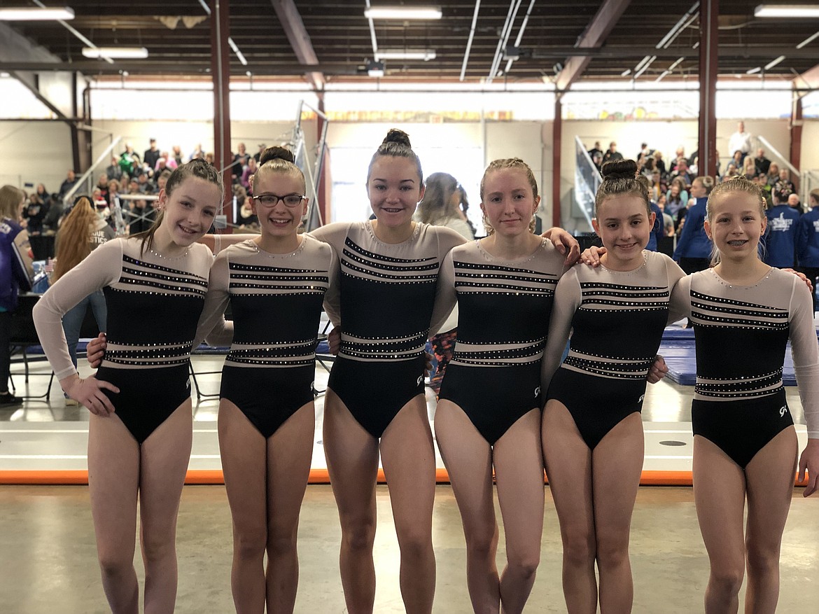 Courtesy photo
Avant Coeur Xcel Golds took 3rd Place Team at the Snow Globe Classic gymnastics meet at the Kootenai County Fairgrounds. From left are Maya Duce, Amberly Johnson, Sammy Pereira, Ellie Pavey, Hadley Boyer and Aly Caywood.