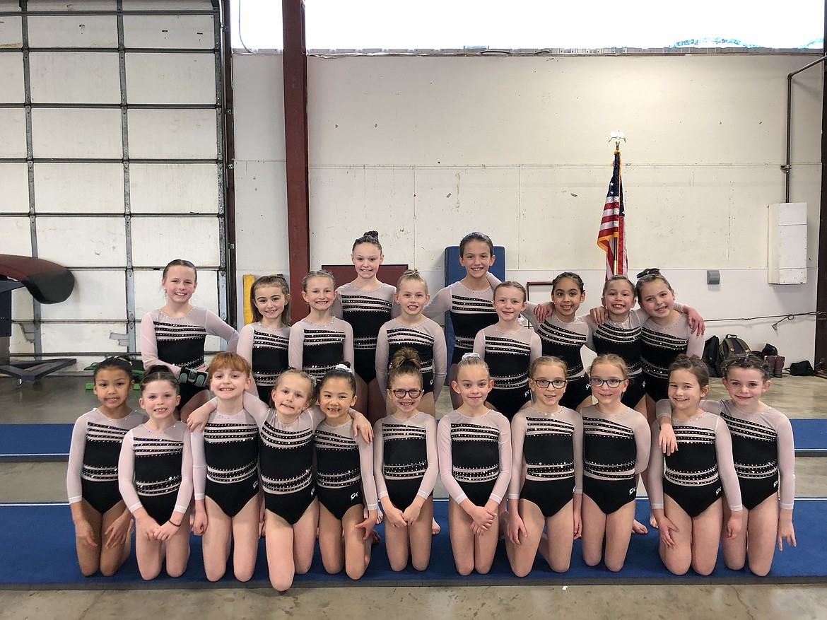 Courtesy photo
Avant Coeur Level 3s took 2nd Place as a Team at the Snow Globe Classic gymnastics meet at the Kootenai County Fairgrounds. In the front row from left are Rozlyn Thong, Callista Petticolas, Sophie Phillips, Piper St. John, Vivi Crain, Karstin Harmon, Evelyn Haycraft, Lily Kramer, Dahlia Kramer, Alivia Garcia and Scarlett Green; middle row from left, Emily Vaughan, Sophia Elwell, Mckenna Wilson, Avery Hammons, Abby Rogers, Aranie Barragan, Julianna Bonacci and CC Miller; and back row from left, Sophia Green and Lola Barron.