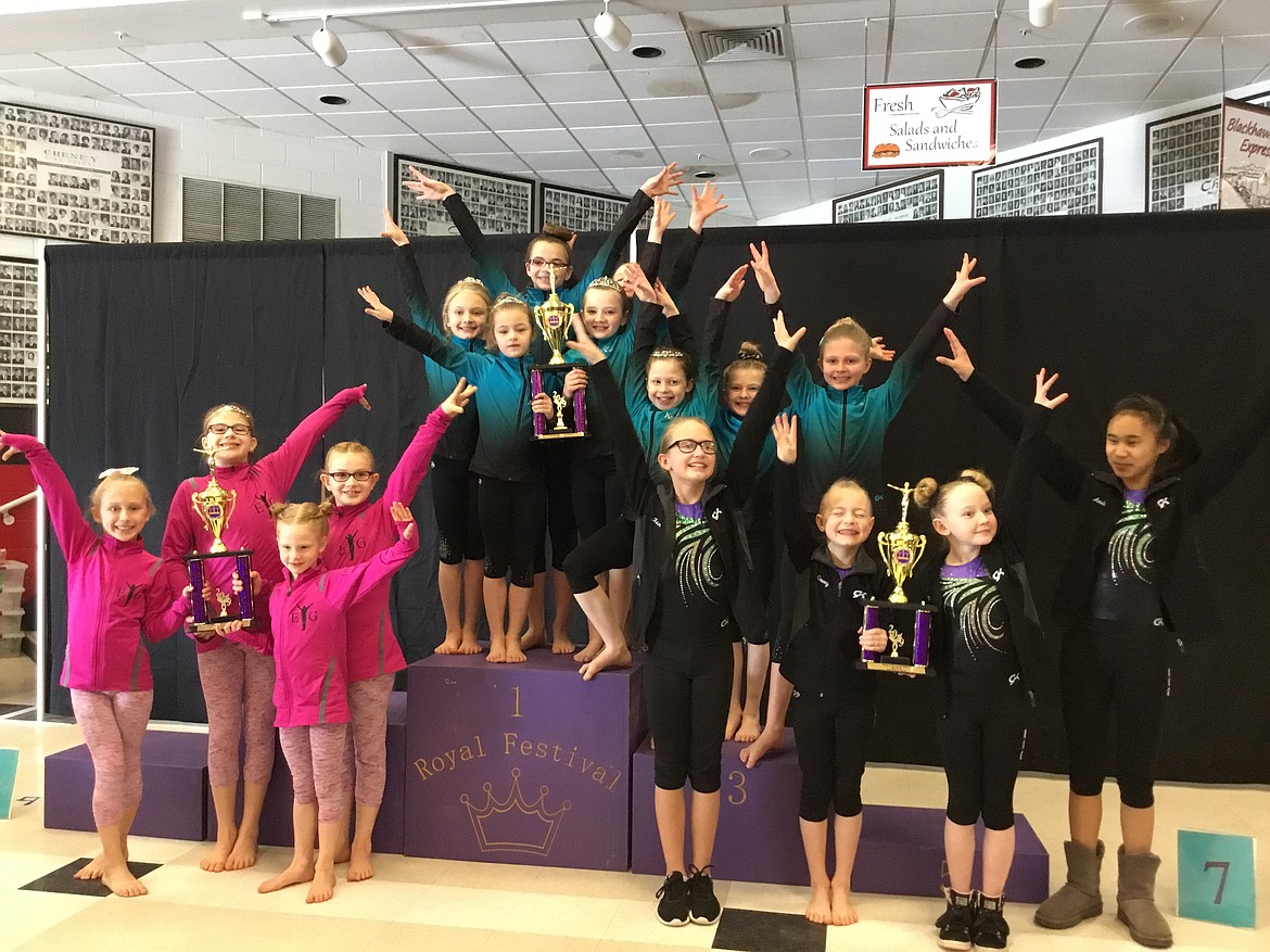 Courtesy photo
Technique Gymnastics Level 3s took 1st Place Team at the Royal Festival in Cheney. From left are Lillian Welton, Madeleine Hoare, Allison Porcello, Viviann Crebs, Karlie Mosqueda, McKenzie Labelle and Laila Gilbreath.