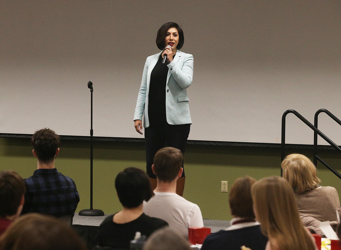 Paulette Jordan speaks about purpose, community engagement and diversity during Day of Dialogue Wednesday at North Idaho College. (LOREN BENOIT/Press)