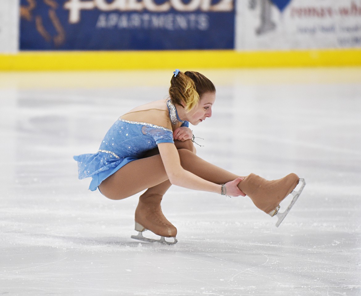 Sophia Elden spins while practicing her routine on the ice Friday afternoon at Stumptown Ice Den. Elden, 11, has been skating for five years. (Heidi Desch/Whitefish Pilot)