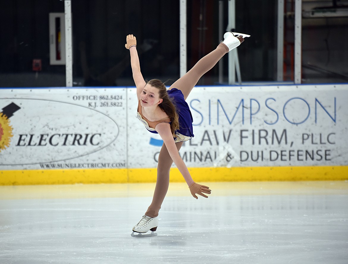 Sophia Burrough glides across the ice while practicing Friday at the Stumptown Ice Den. (Heidi Desch/Whitefish Pilot)