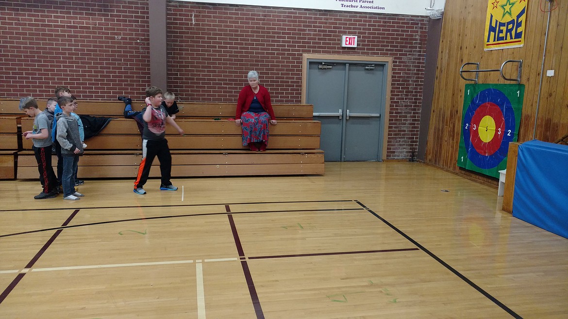 Courtesy photo
Students practice their hatchet throwing skills during the Mountain Man Rendezvous at Pinehurst Elementary School.