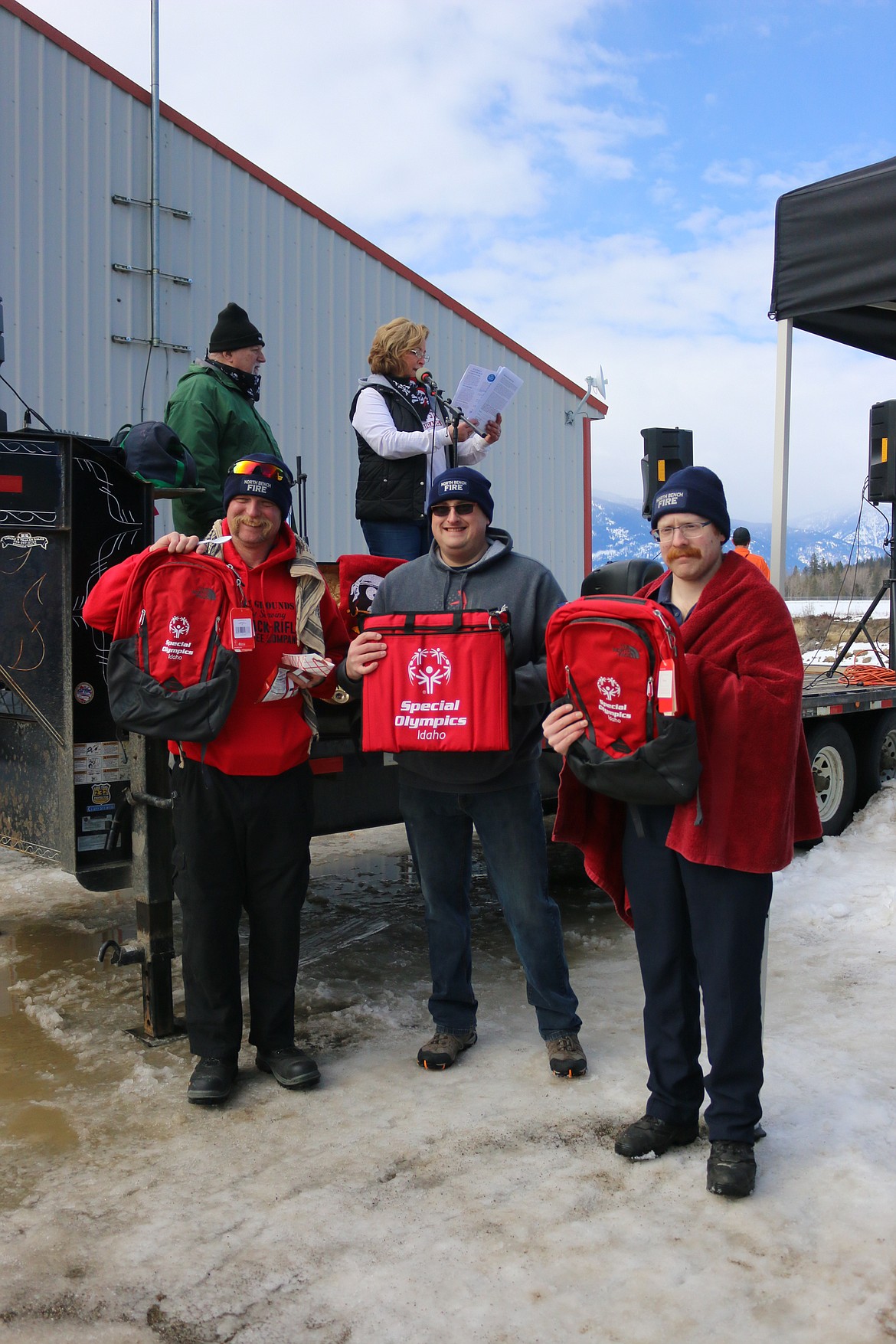 Photo by MANDI BATEMAN
North Bench Firefighters Tom Chaney, Chief Gus Jackson, and Granite Allinger.