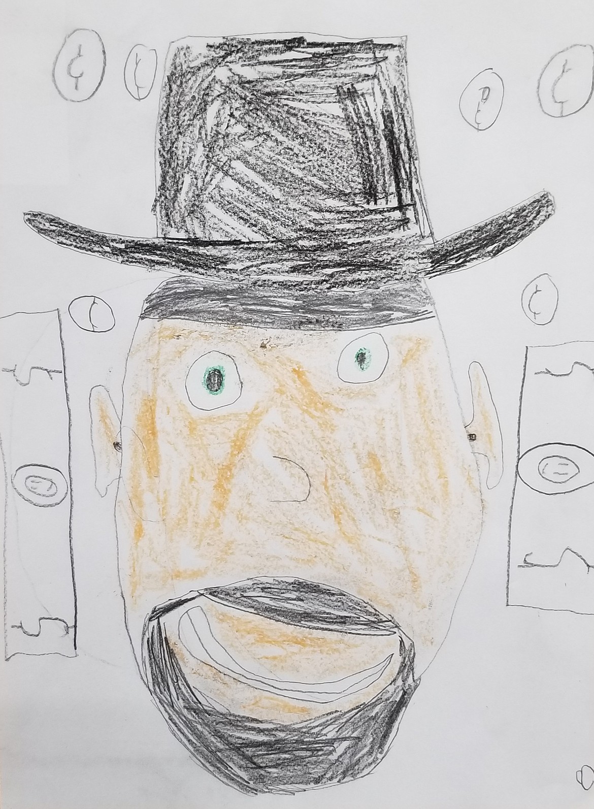 Photo by MANDI BATEMAN
A student drawing of Mr. Stookey, owner of Bonner Hotel and Stookey&#146;s Furniture &amp; Undertaking.