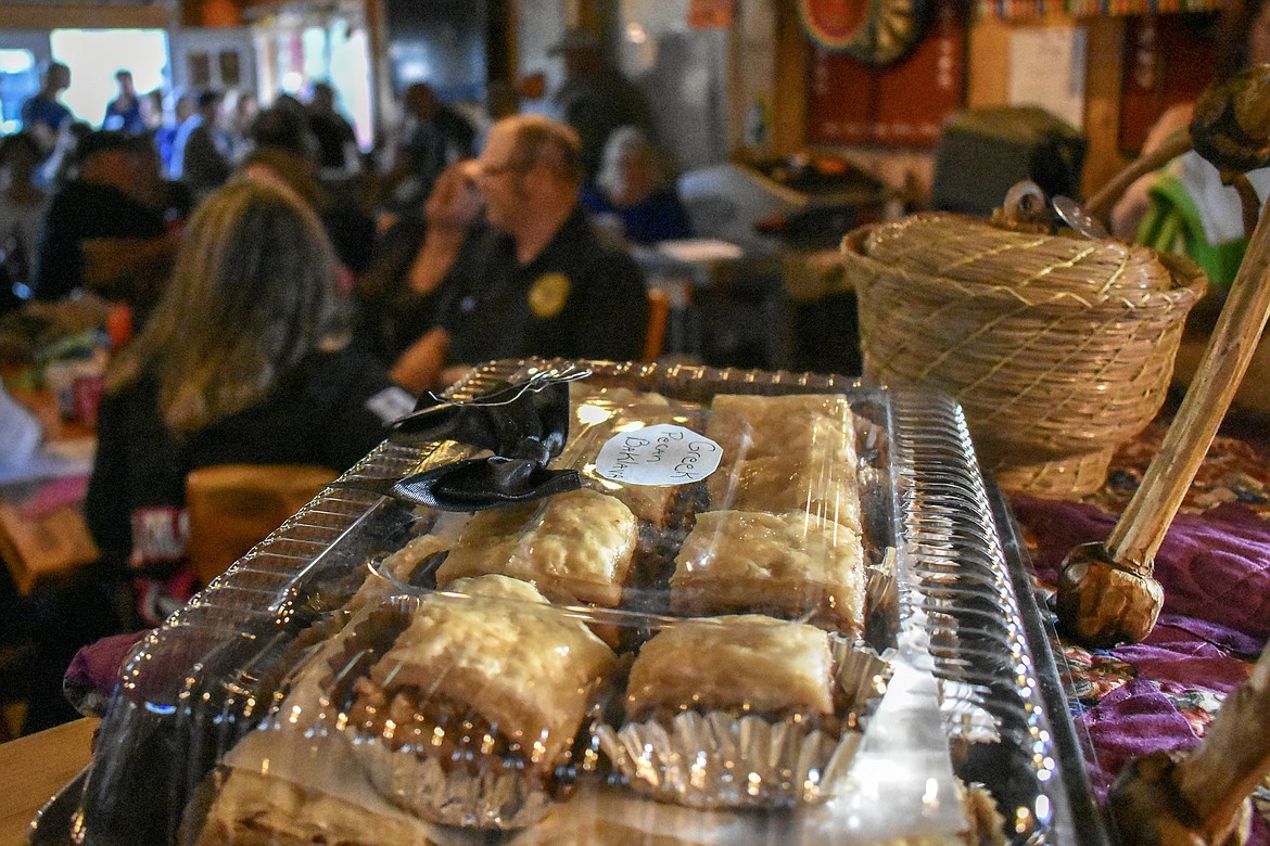 A plate of homemade baklava sits waiting for the live auction to raise money for Wings Regional Cancer Support at the Yaak River Tavern and Mercantile May 5, 2018. Wings week is just over a month away, and organizers are once again gathering donations of every size and sort. (Benjamin Kibbey/The Western News)