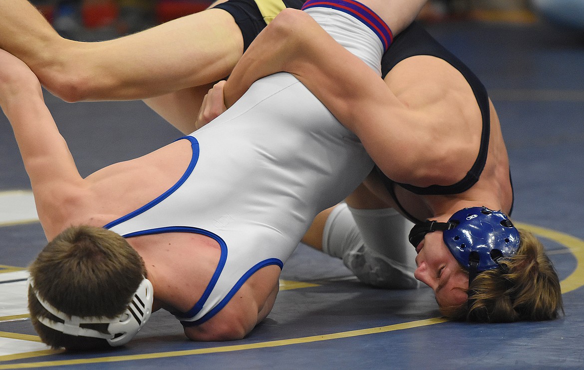 ROMAN SPARKS, right, of Thompson Falls has been invited to join the Montana freshman-sophomore team at the National AAU Wrestling Championships set for March 29 and 30 in Des Moines, Iowa. (Joe Sova/Clark Fork Valley Press)