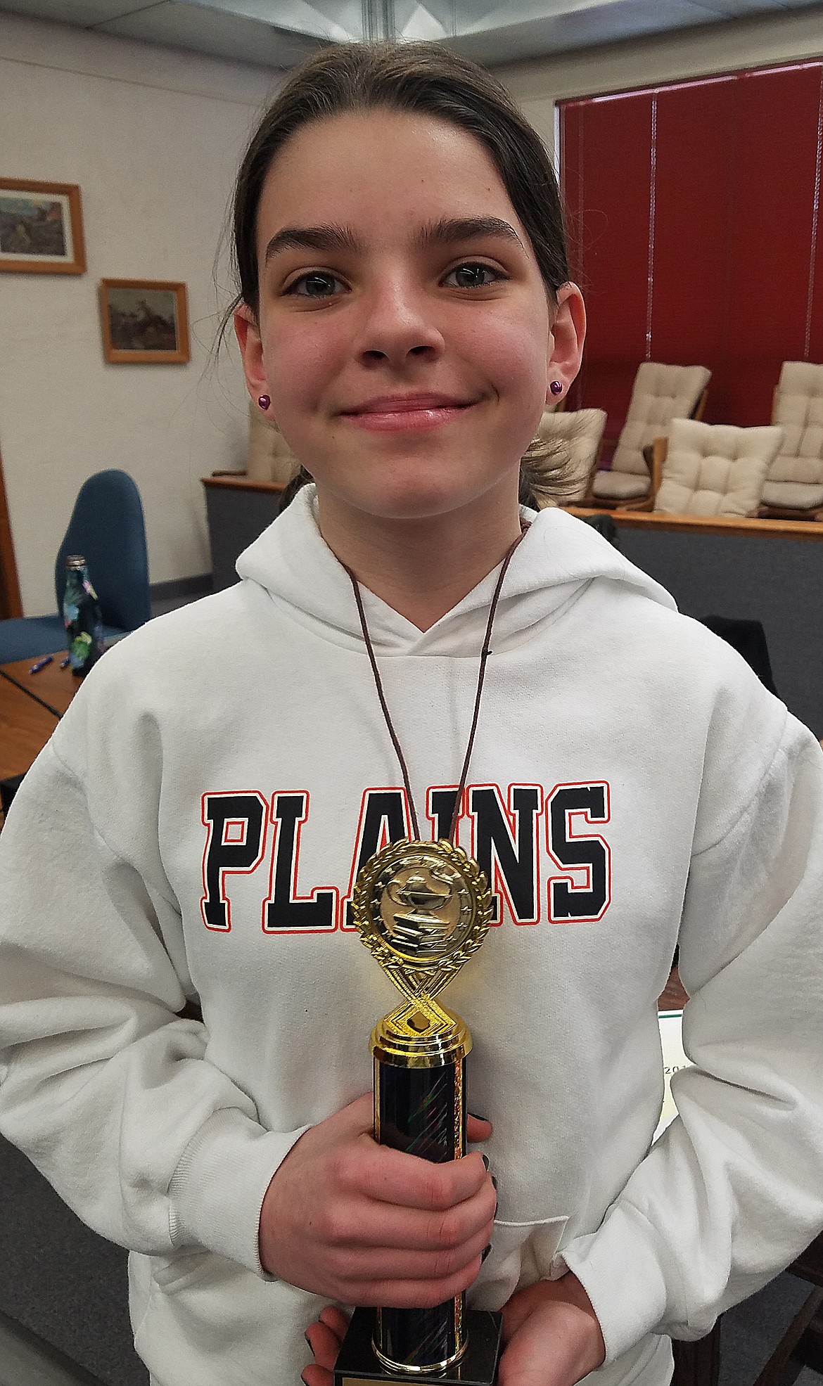 KAITLYN DUCEPT, a sixth-grader from Plains, was the winner of the 2019 Sanders County Spelling Bee held March 1 in Thompson Falls. Ducept advances to the Treasure State Spelling Bee this Saturday, March 16 in Billings. (Photo courtesy of Cassic Ducept)