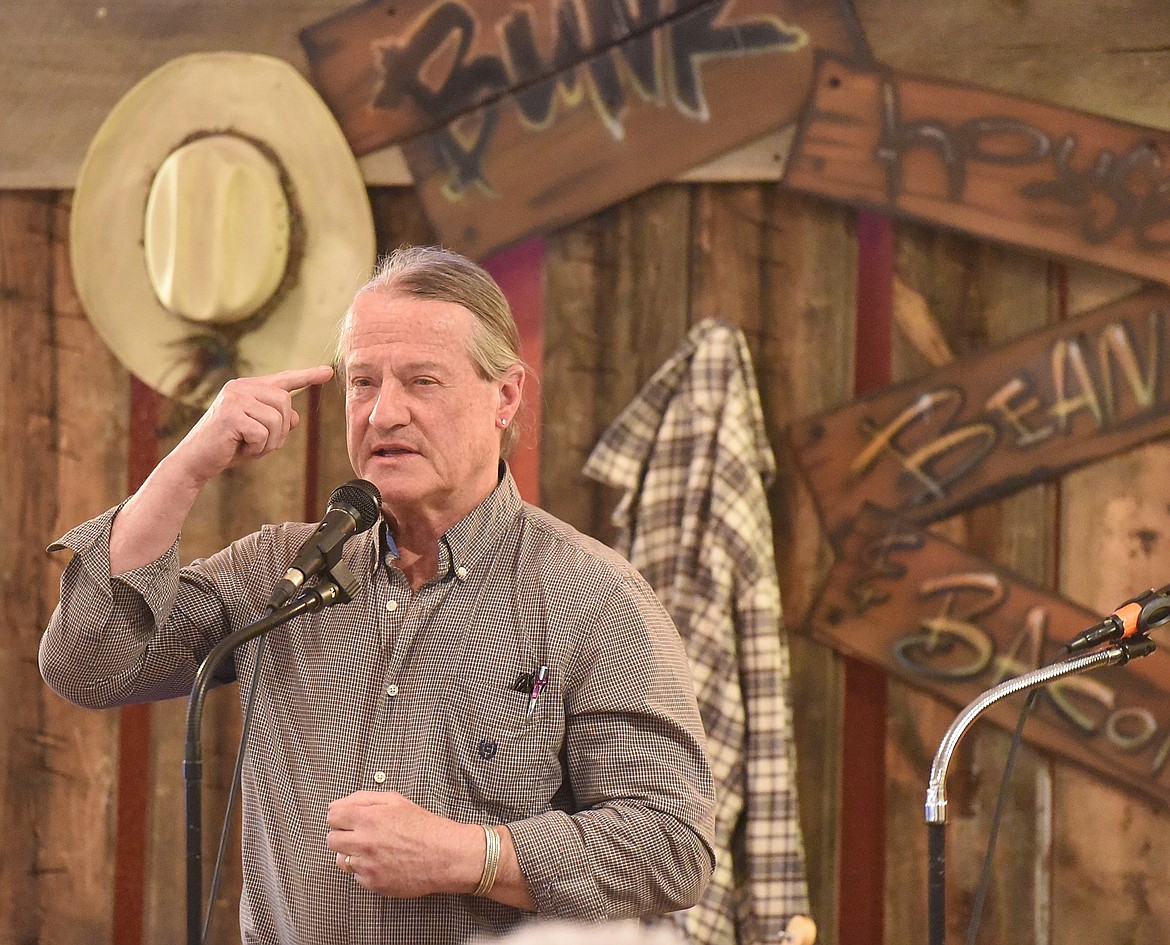 MONTANA POET Laureate Lowell Jaeger of Kalispell was the guest artists at Tapestry &#151; Bunkhouse Beans and Bacon, a Sanders County Arts Council event held last Saturday, March 9 at VFW Post 2896 in Thompson Falls. (Joe Sova photos/Clark Fork Valley Press)