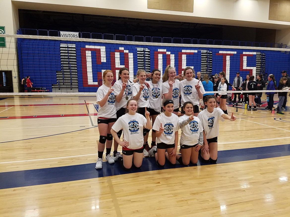 Courtesy photo
The Renovators Volleyball Club under-12 1 team won the Gold Bracket at the 41st annual Northwest Junior Jamboree in Yakima, Wash. In the front row from left are Lexi Norisada, Kendall Focht, Campbell Lathan and Elliana Rouillier; and back row from left, Kirsten McDevitt, Jameson Peterson, Araleigh Arnold, Olivia Zazuetta, Camille Nagel and Aspyn Reed.