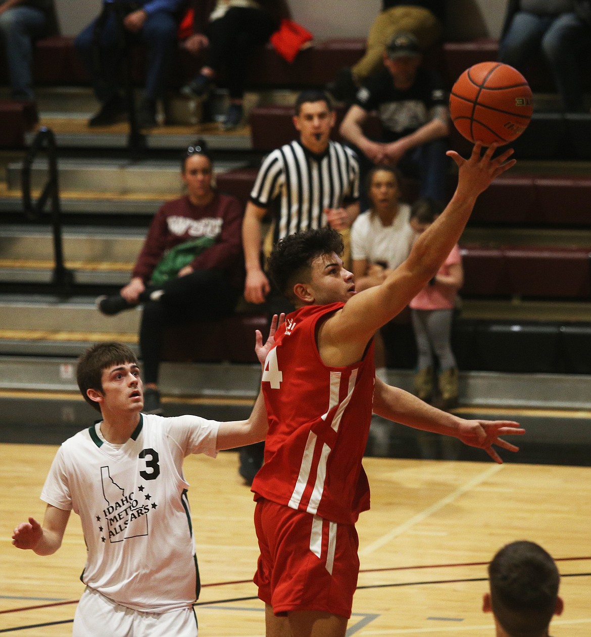 Region All-Star&#146;s Donaven Santana goes for a layup against the Metro All-Stars in the 16th Annual Idaho High School All Star game Saturday at North Idaho College.(LOREN BENOIT/Press)