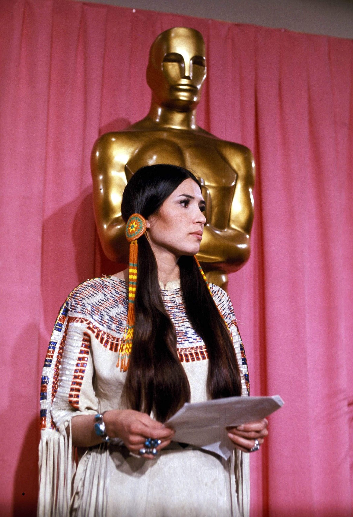 Above: Marlon Brando won an Academy Award for his role in &#147;The Godfather,&#148; but refused to accept the Oscar.
PARAMOUNT PICTURES


Left: Apache Native American Sacheen Littlefeather at the 1973 Academy Awards ceremony turning down Marlon Brando&#146;s Oscar.
GLOBE PHOTO