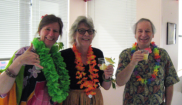 (Courtesy Photo)
Sarah Prescott, BCH Materials Manager; Suzanne Lublin, BCH ECF Activities Coordinator; and Craig Anderson, Director of the Boundary County Library share the Aloha spirit during Week Tropique in Bonners Ferry.