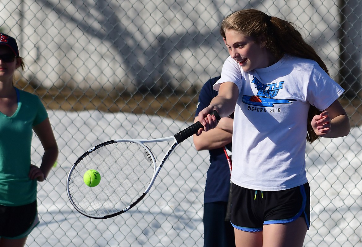 Hannah Schweikert makes a play on the ball during practice Friday. Schweikert and the Wildkats open the season at Ronan Tuesday. (Jeremy Weber photo)