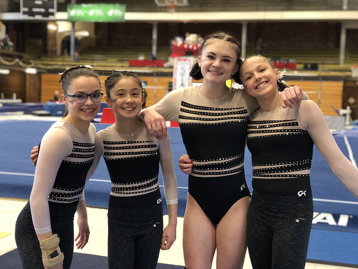 Courtesy photo
Avant Coeur Level 8s took 3rd as a Team at the Idaho state gymnastics championships in Moscow. All qualified to the regional championships on April 13 in Corvallis, Ore. From left are Danica McCormick, Maiya Terry, Mauren Rouse and Madalyn McCormick.