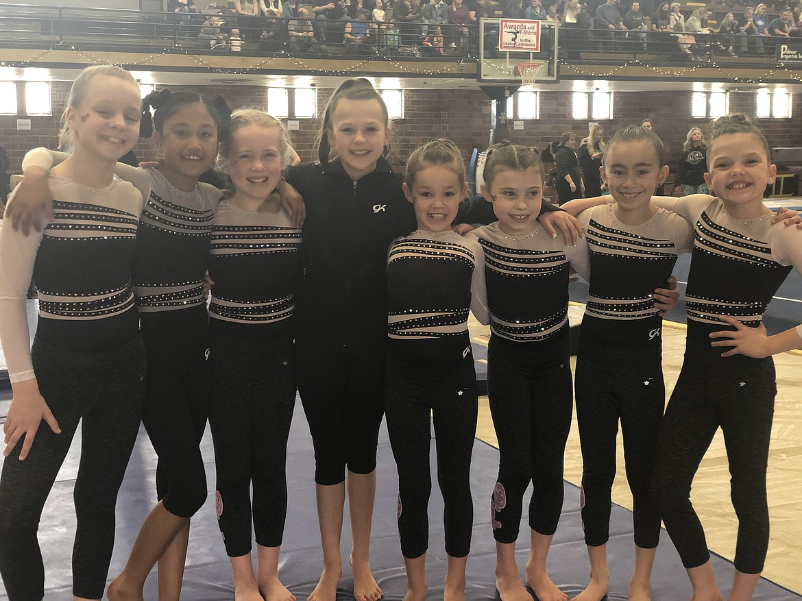 Courtesy photo
Avant Coeur Level 4 Junior Girls at the Idaho state gymnastics championships in Moscow, from left, Kennedy Phillips, Ava O&#146;Halloran, Allison Scott, Kylie Beecher, Brynlynn Kelly, Sage Kermelis, Addyson Prescott and Ashlyn Beecher.