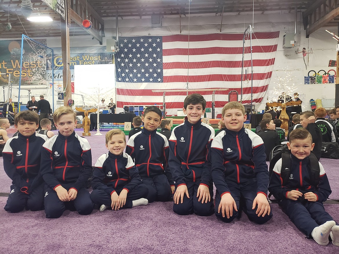 Courtesy photo
More Avant Coeur gymnasts competing in the state boys meet in Coeur d'Alene include, from left, Dylan Coulson, Decker St. John, Rylan Hawke, John Glinski IV,  Wyatt Carr, Colin Scott and Brayson Moore.