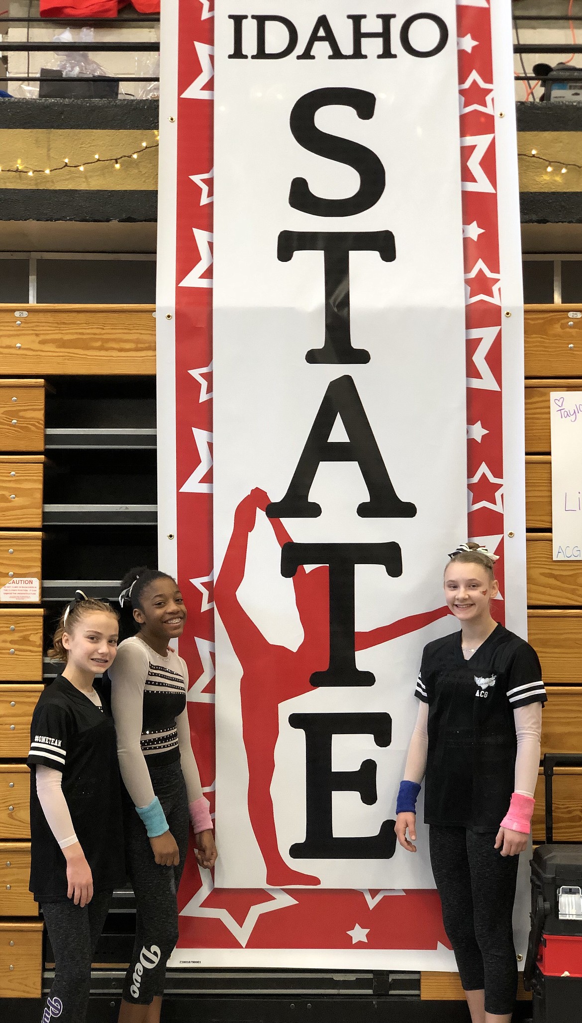 Courtesy photo
Avant Coeur Level 7 girls at the Idaho state gymnastics championships in Moscow, from left, Lily Call, CC Bullock and Maddy Edwards.