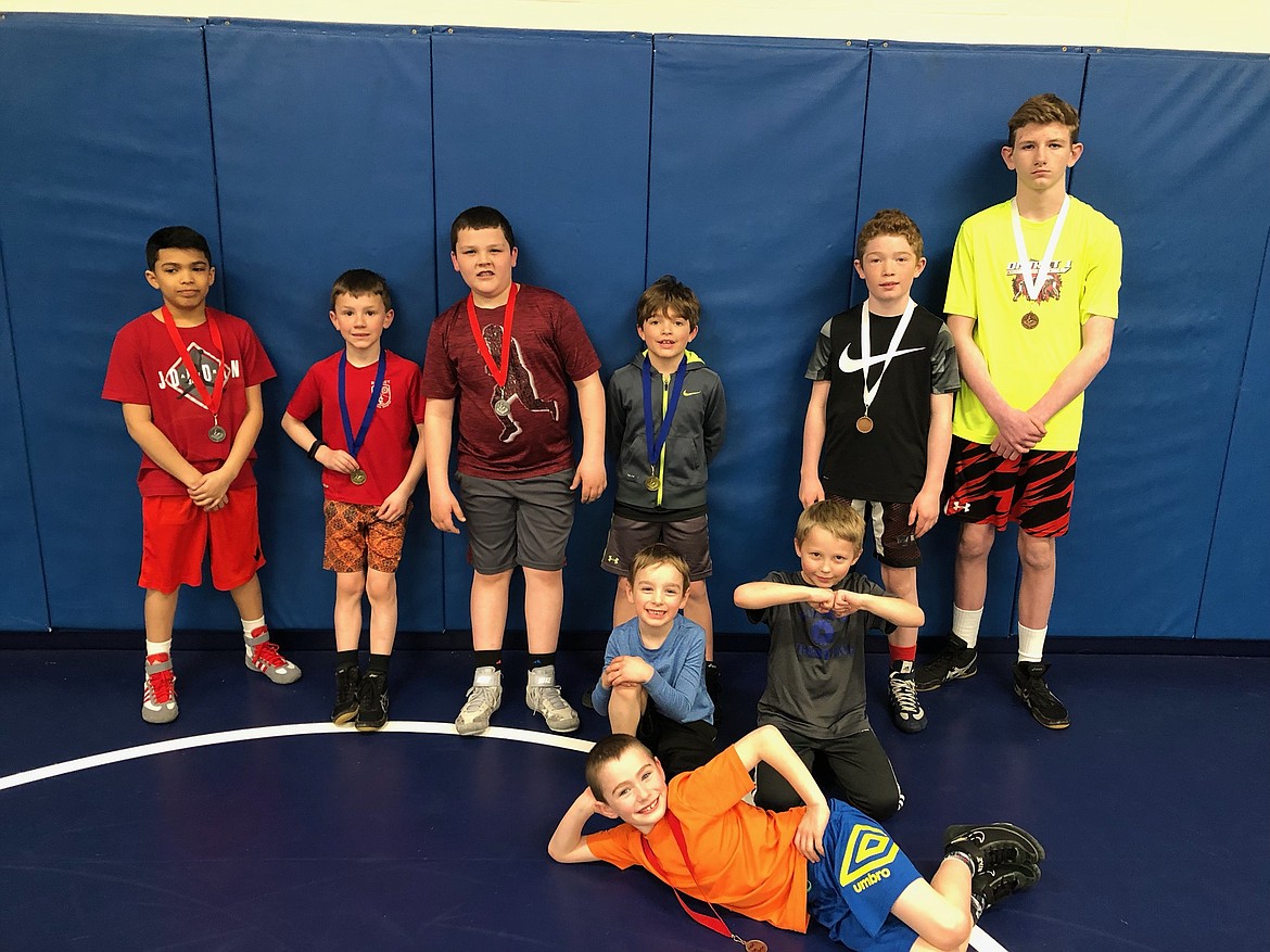 Courtesy photo
Here are the medal winners from Buzzsaw Wrestling Club at the West Valley High School Washington Little Guy Wrestling League tournament. In the front is Kade Robbins, 2nd; kneeling from left, Luke Hall, 3rd; and Brody Myers, 2nd; and standing from left, Justis Peregrina, 2nd; Colby Adams, 1st; Wyatt Lyle, 2nd; Cole Armstrong, 1st; Brock Armstrong, 3rd; and Austin Smith, 3rd.