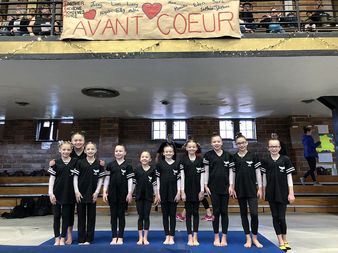 Courtesy photo
Avant Coeur Level 6 girls at the state gymnastics championships in Moscow: In the front row from left are Lizzy Porter, Elly Porter, Monika Gonzales, Lavi Crain, Sara Rogers, Sophie Hughes, Aliyah Williams, Jazzy Quagliana and Eden Lamburth; and rear, Daphne Perkins.